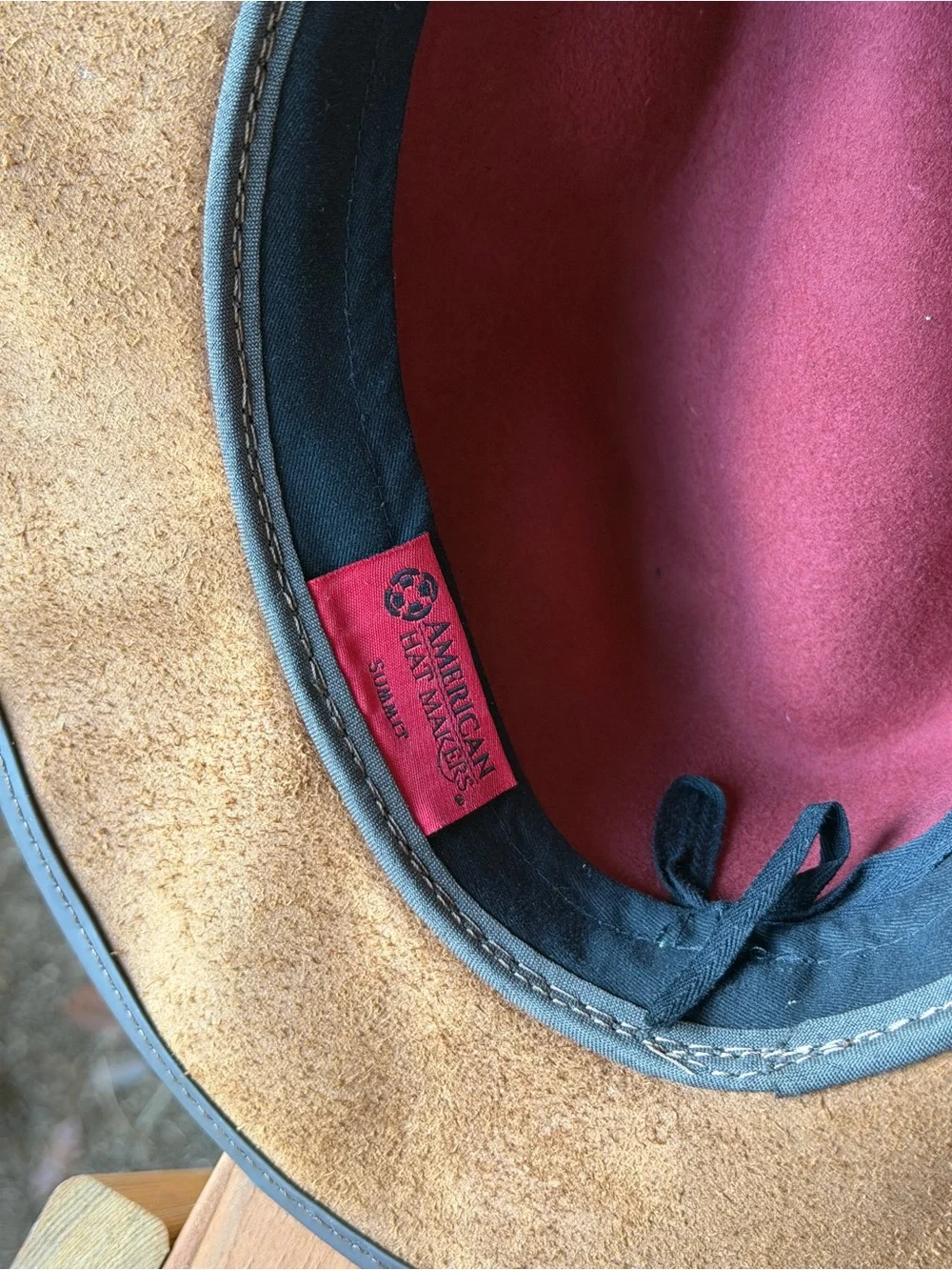 Burgundy Felt Fedora with Brown Leather Brim